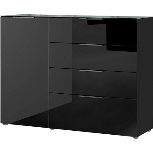 Sideboard, mit 4 Schubladen und 1 Tür, Glasfront- und auflage, B 1340 x T 420 x H 1020 mm, schwarz