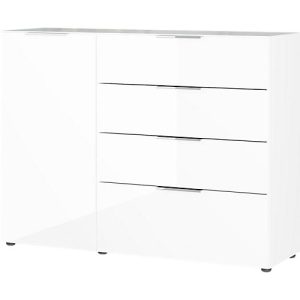 Sideboard, mit 4 Schubladen und 1 Tür, Glasfront- und auflage, B 1340 x T 420 x H 1020 mm, weiß Sideboard, mit 4 Schubladen und 1 Tür, Glasfront- und auflage, B 1340 x T 420 x H 1020 mm, weiß