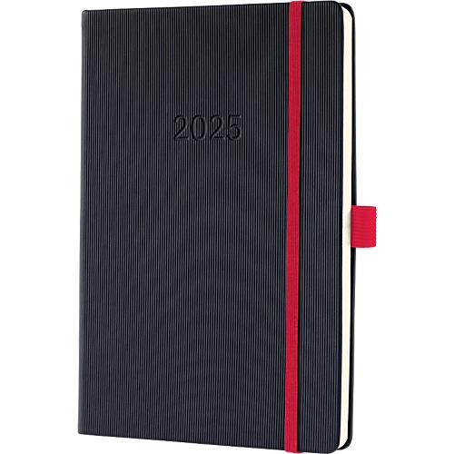 Sigel Wochenkalender 'Conceptum 2025', 192 Seiten, DIN A5, kariert, Softwave-Oberfläche, Gummibandverschluss, DE/EN/FR/NL, schwarz-rot