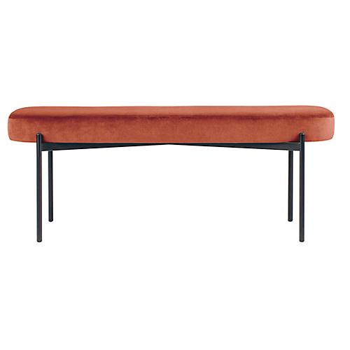 Sitzbank easyChair® by Paperflow GAIA, oval L, Samtbezug rostfarben, 4-Fußgestell mattschwarz, B 1180 x T 420 x H 455 mm