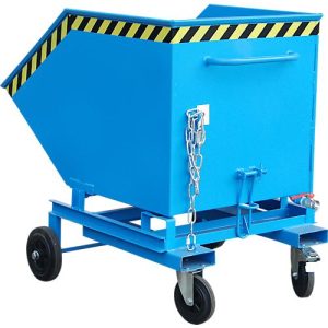 Späne-Kippbehälter Bauer SKW-ET 1000, Stahl, blau, B 1395 x T 1070 x H 1220 mm, 600 l, bis 300 kg, Rollen, manuelles Kippen, mit Einfahrttaschen Späne-Kippbehälter Bauer SKW-ET 1000, Stahl, blau, B 1395 x T 1070 x H 1220 mm, 600 l, bis 300 kg, Rollen, manuelles Kippen, mit Einfahrttaschen