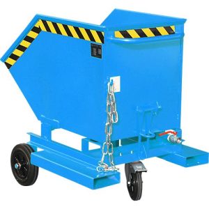 Späne-Kippbehälter Bauer SKW-ET 250, Stahl, blau, B 1115 x T 820 x H 990 mm, 250 l, bis 300 kg, Rollen, manuelles Kippen, mit Einfahrttaschen Späne-Kippbehälter Bauer SKW-ET 250, Stahl, blau, B 1115 x T 820 x H 990 mm, 250 l, bis 300 kg, Rollen, manuelles Kippen, mit Einfahrttaschen