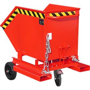 Späne-Kippbehälter Bauer SKW-ET 250, Stahl, rot, B 1115 x T 820 x H 990 mm, 250 l, bis 300 kg, Rollen, manuelles Kippen, mit Einfahrttaschen Späne-Kippbehälter Bauer SKW-ET 250, Stahl, rot, B 1115 x T 820 x H 990 mm, 250 l, bis 300 kg, Rollen, manuelles Kippen, mit Einfahrttaschen