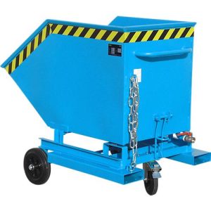 Späne-Kippbehälter Bauer SKW-ET 400, Stahl, blau, B 1320 x T 900 x H 1090 mm, 400 l, bis 300 kg, Rollen, manuelles Kippen, mit Einfahrttaschen Späne-Kippbehälter Bauer SKW-ET 400, Stahl, blau, B 1320 x T 900 x H 1090 mm, 400 l, bis 300 kg, Rollen, manuelles Kippen, mit Einfahrttaschen