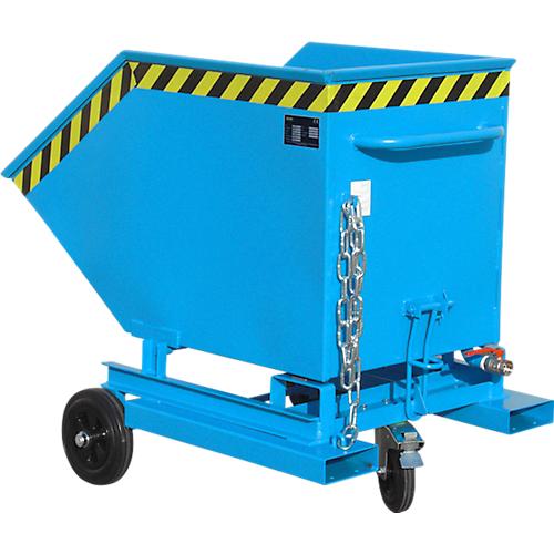 Späne-Kippbehälter Bauer SKW-ET 400, Stahl, blau, B 1320 x T 900 x H 1090 mm, 400 l, bis 300 kg, Rollen, manuelles Kippen, mit Einfahrttaschen