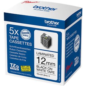 Sparpaket: 5x Schriftbandkassette Brother Tze-231M, selbstklebend, 8 m x 12 mm, schwarz Sparpaket: 5x Schriftbandkassette Brother Tze-231M, selbstklebend, 8 m x 12 mm, schwarz