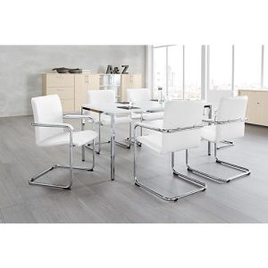 Sparset Freischwinger Rumba, Bezug Kunstleder weiß, Sitzmaße B 490 x T 430 x H 470 mm, 6 Stück + Konferenztisch, weiß, B 1600 x T 800 mm Sparset Freischwinger Rumba, Bezug Kunstleder weiß, Sitzmaße B 490 x T 430 x H 470 mm, 6 Stück + Konferenztisch, weiß, B 1600 x T 800 mm