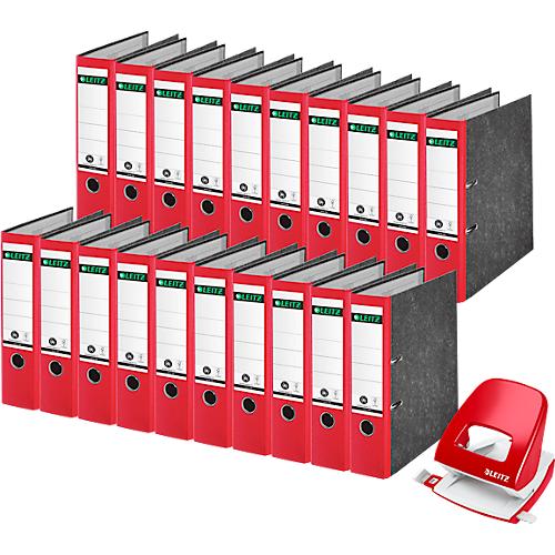 Sparset Leitz® Ordner 1080, 80 mm, 20 Stück + Gratis Leitz® Locher NeXXt Serie 5008, rot