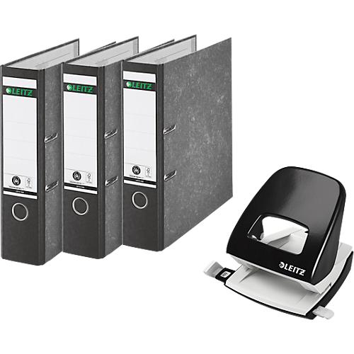 Sparset Leitz® Ordner 1080, 80 mm, 20 Stück + Gratis Leitz® Locher NeXXt Serie 5008, schwarz