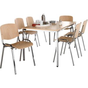 Sparset Stapelstuhl ISO Wood, stapelbar bis 10 Stück, Buchenholz, Sitzmaße B 475 x T 415 x H 460 mm, 6 Stück + Konferenztisch, Buche-Dekor, B 1600 x T 800 mm Sparset Stapelstuhl ISO Wood, stapelbar bis 10 Stück, Buchenholz, Sitzmaße B 475 x T 415 x H 460 mm, 6 Stück + Konferenztisch, Buche-Dekor, B 1600 x T 800 mm