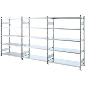 SSI Schäfer Fachbodenregal R3000, Grund- und Anbauregalset, 5 Böden, Feldlast 1000 kg, B 1910 x T 400 x H 1282 mm, Stahl verzinkt SSI Schäfer Fachbodenregal R3000, Grund- und Anbauregalset, 5 Böden, Feldlast 1000 kg, B 1910 x T 400 x H 1282 mm, Stahl verzinkt