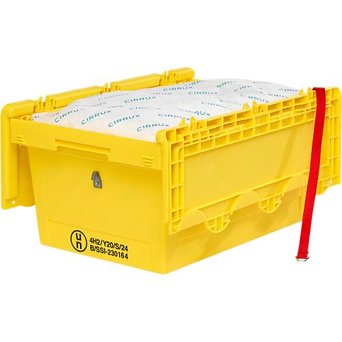 SSI SCHÄFER Plastics Gefahrgutbehälter für Lithium-Ionen-Akkus seCon KMB-DH627 GGV, mit Deckel, L 600 x B 400 x H 307 mm, aus Polypropylen, gelb