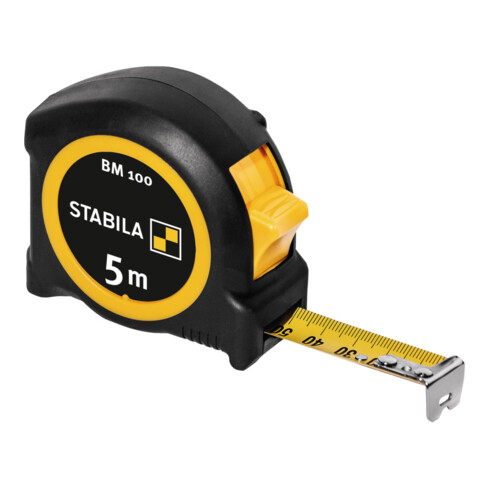 STABILA Taschenbandmaß BM 100, 5 m, 1000er Skala, metrisch