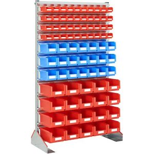 Ständerregal einseitig, B 1130 x T 500 x H 1885 mm, 40 x 0,7 l, rot + 21 x 3 l, blau + 20 x 7,5 l, rot Ständerregal einseitig, B 1130 x T 500 x H 1885 mm, 40 x 0,7 l, rot + 21 x 3 l, blau + 20 x 7,5 l, rot