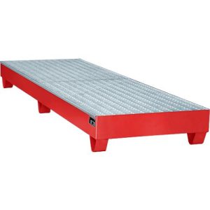 Stahl-Auffangwanne mit Gitterrost, 2400 x 800 mm, rot RAL 3000 Stahl-Auffangwanne mit Gitterrost, 2400 x 800 mm, rot RAL 3000