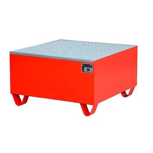 Stahl-Auffangwanne mit Gitterrost, 800 x 800 mm, rot RAL 3000 Stahl-Auffangwanne mit Gitterrost, 800 x 800 mm, rot RAL 3000