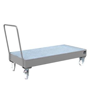 Stahl-Auffangwanne mit Rollen + Griff, 1800 x 800 mm, grau RAL 7005 Stahl-Auffangwanne mit Rollen + Griff, 1800 x 800 mm, grau RAL 7005