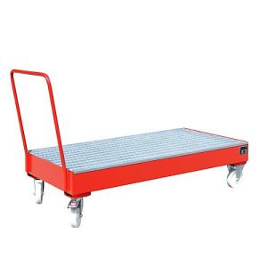Stahl-Auffangwanne mit Rollen + Griff, 1800 x 800 mm, rot RAL 3000 Stahl-Auffangwanne mit Rollen + Griff, 1800 x 800 mm, rot RAL 3000