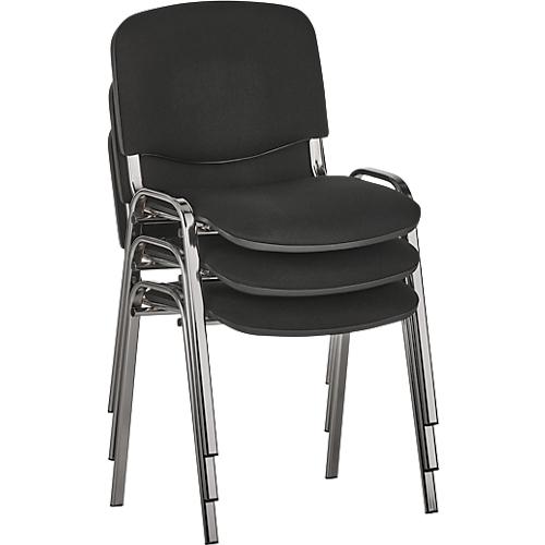 Stapelstuhl ISO Basic, ohne Armlehnen, 4-Fußgestell, Stoffbezug, stapelbar bis 12 Stück, B 545 x T 560 x H 820 mm, Bezug schwarz, Gestell verchromt