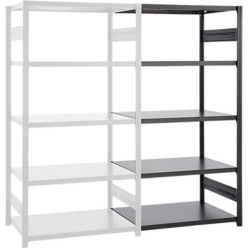 Steckregal ORDO Business, Anbauregal, modular, 5 Fachböden, Fachlast 185 kg, Feldlast 1000 kg, B 1310 x T 535 x H 2500 mm, Stahl, schwarz