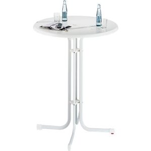 Stehtisch Quickstep mit Sonnenschirmöffnung, desinfektionsmittelbeständig, Ø 850 mm, weiß Stehtisch Quickstep mit Sonnenschirmöffnung, desinfektionsmittelbeständig, Ø 850 mm, weiß