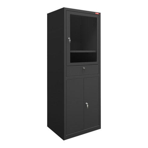 STIER Computerschrank mit Schublade und Türen 1750x650x350mm schwarz