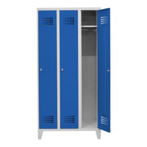 STIER Garderobenspind Premium mit Füßen 3 Abteile Drehriegel lichtgrau/enzianblau STIER Garderobenspind Premium mit Füßen 3 Abteile Drehriegel lichtgrau/enzianblau