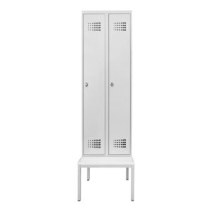 STIER Garderobenspind Premium mit Sitzbankuntergestell 2 Abteile Drehriegel lichtgrau STIER Garderobenspind Premium mit Sitzbankuntergestell 2 Abteile Drehriegel lichtgrau