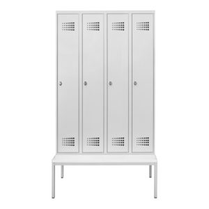 STIER Garderobenspind Premium mit Sitzbankuntergestell 4 Abteile Drehriegel lichtgrau STIER Garderobenspind Premium mit Sitzbankuntergestell 4 Abteile Drehriegel lichtgrau