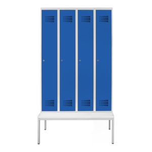 STIER Garderobenspind Premium mit Sitzbankuntergestell 4 Abteile Zylinderschloss lichtgrau/enzianblau STIER Garderobenspind Premium mit Sitzbankuntergestell 4 Abteile Zylinderschloss lichtgrau/enzianblau