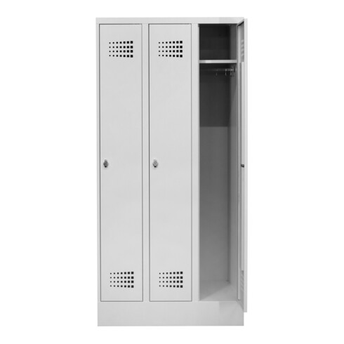 STIER Garderobenspind Premium mit Sockel 3 Abteile Drehriegel lichtgrau