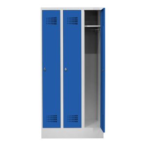 STIER Garderobenspind Premium mit Sockel 3 Abteile Drehriegel lichtgrau/enzianblau STIER Garderobenspind Premium mit Sockel 3 Abteile Drehriegel lichtgrau/enzianblau
