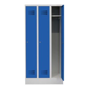 STIER Garderobenspind Premium mit Sockel 3 Abteile Zylinderschloss lichtgrau/enzianblau STIER Garderobenspind Premium mit Sockel 3 Abteile Zylinderschloss lichtgrau/enzianblau