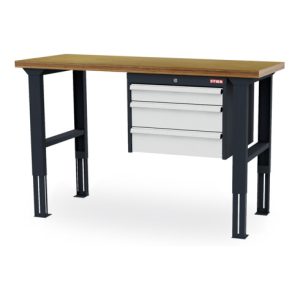 STIER Höhenverstellbare Werkbank mit 1×100, 2×150 mm Schubladen BxTxH 1500x600x760-1060 mm RAL 7016 / RAL 7035 STIER Höhenverstellbare Werkbank mit 1×100, 2×150 mm Schubladen BxTxH 1500x600x760-1060 mm RAL 7016 / RAL 7035
