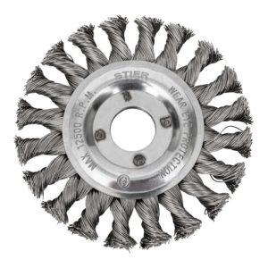 STIER Rundbürste Ø 115 mm, Bohrungs-Ø 22,2 mm, 0,5 mm, gezopft, Edelstahl STIER Rundbürste Ø 115 mm, Bohrungs-Ø 22,2 mm, 0,5 mm, gezopft, Edelstahl
