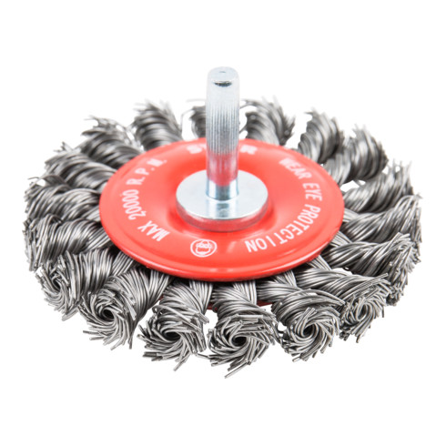 STIER Rundbürste Ø 75 mm, Schaft-Ø 6 mm, 0,5 mm, gezopft, Stahl