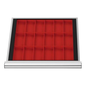 STIER Schubladeneinteilung Kleinteilekästen BLH 100 mm Innenmaß 500×450 mm 18 KTK 75×150 mm