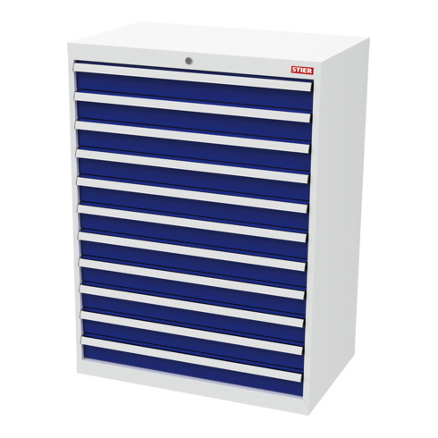 STIER Schubladenschrank mit 11 Schubladen BxTxH 900x575x1220 mm lichtgrau/enzianblau