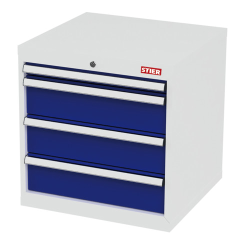 STIER Schubladenschrank mit 4 Schubladen BxTxH 600x575x620 mm lichtgrau/enzianblau