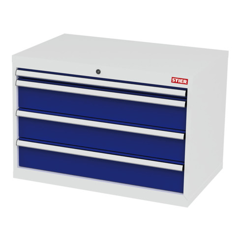 STIER Schubladenschrank mit 4 Schubladen BxTxH 900x575x620 mm lichtgrau/enzianblau