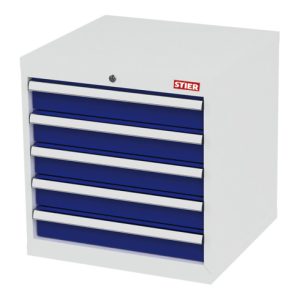 STIER Schubladenschrank mit 5 Schubladen BxTxH 600x575x620 mm lichtgrau/enzianblau STIER Schubladenschrank mit 5 Schubladen BxTxH 600x575x620 mm lichtgrau/enzianblau