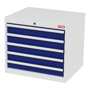 STIER Schubladenschrank mit 5 Schubladen BxTxH 700x575x620 mm lichtgrau/enzianblau STIER Schubladenschrank mit 5 Schubladen BxTxH 700x575x620 mm lichtgrau/enzianblau