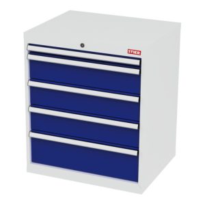 STIER Schubladenschrank mit 5 Schubladen BxTxH 700x575x820 mm lichtgrau/enzianblau STIER Schubladenschrank mit 5 Schubladen BxTxH 700x575x820 mm lichtgrau/enzianblau