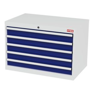STIER Schubladenschrank mit 5 Schubladen BxTxH 900x575x620 mm lichtgrau/enzianblau STIER Schubladenschrank mit 5 Schubladen BxTxH 900x575x620 mm lichtgrau/enzianblau