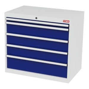 STIER Schubladenschrank mit 5 Schubladen BxTxH 900x575x820 mm lichtgrau/enzianblau STIER Schubladenschrank mit 5 Schubladen BxTxH 900x575x820 mm lichtgrau/enzianblau