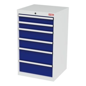 STIER Schubladenschrank mit 6 Schubladen BxTxH 600x575x1020 mm lichtgrau/enzianblau STIER Schubladenschrank mit 6 Schubladen BxTxH 600x575x1020 mm lichtgrau/enzianblau