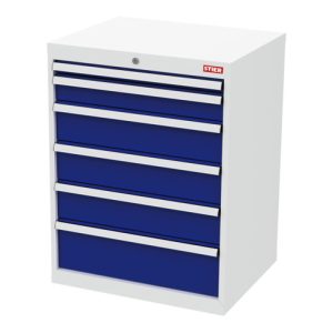 STIER Schubladenschrank mit 6 Schubladen BxTxH 700x575x920 mm lichtgrau/enzianblau STIER Schubladenschrank mit 6 Schubladen BxTxH 700x575x920 mm lichtgrau/enzianblau