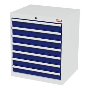 STIER Schubladenschrank mit 7 Schubladen BxTxH 700x575x820 mm lichtgrau/enzianblau STIER Schubladenschrank mit 7 Schubladen BxTxH 700x575x820 mm lichtgrau/enzianblau