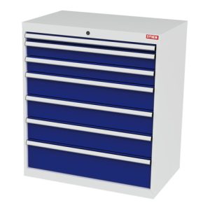 STIER Schubladenschrank mit 7 Schubladen BxTxH 900x575x1020 mm lichtgrau/enzianblau STIER Schubladenschrank mit 7 Schubladen BxTxH 900x575x1020 mm lichtgrau/enzianblau