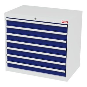 STIER Schubladenschrank mit 7 Schubladen BxTxH 900x575x820 mm lichtgrau/enzianblau STIER Schubladenschrank mit 7 Schubladen BxTxH 900x575x820 mm lichtgrau/enzianblau